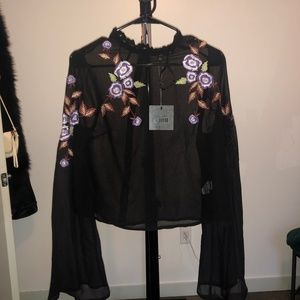 Misguided Chiffon Embroidered Bell Sleeve Blouse